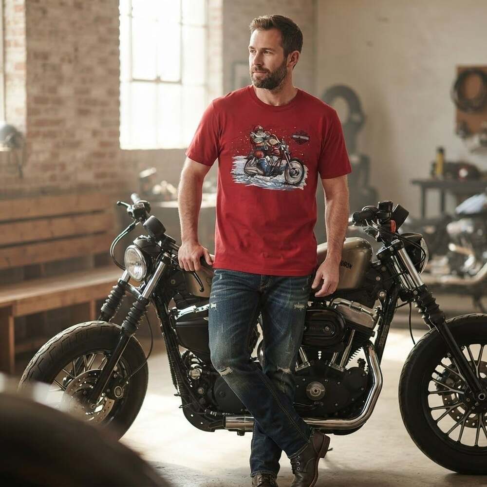 Harley-Davidson Men's 3XL Christmas T-Shirt with Santa Claus on Motorcycle